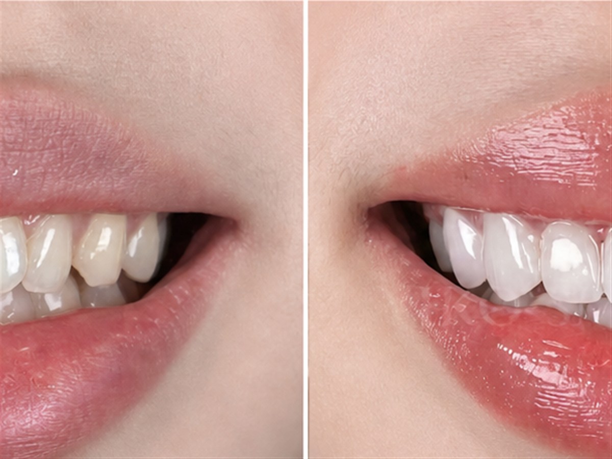 Before and after porcelain veneer case showing improved proportion and alignment